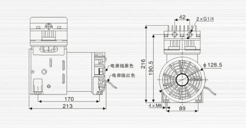 臺(tái)冠JP-180S壓縮泵外觀尺寸圖 臺(tái)冠JP-180S壓縮泵外觀尺寸圖
